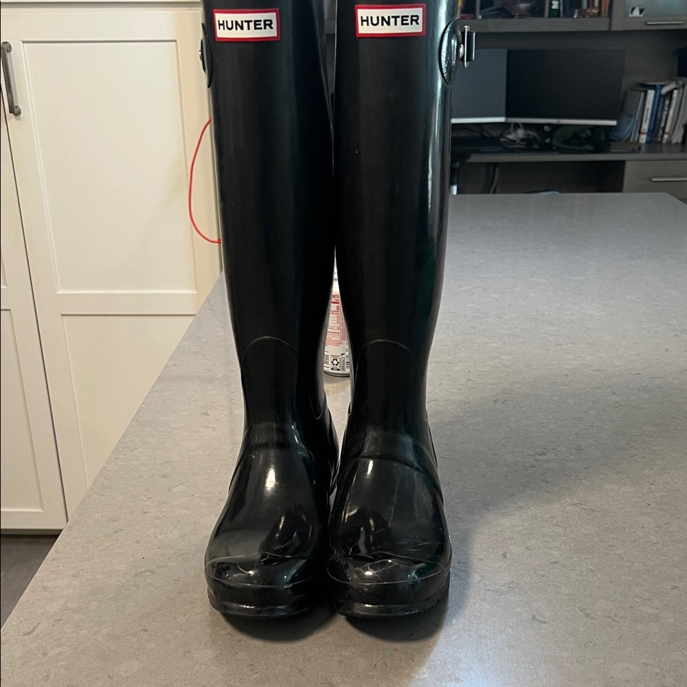 Hunter Glossy Black Tall Boots